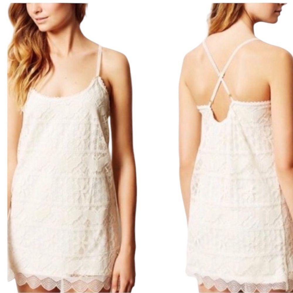 Anthropologie E by Eloise Ivory Lace Chemise Butterfly Dress S
